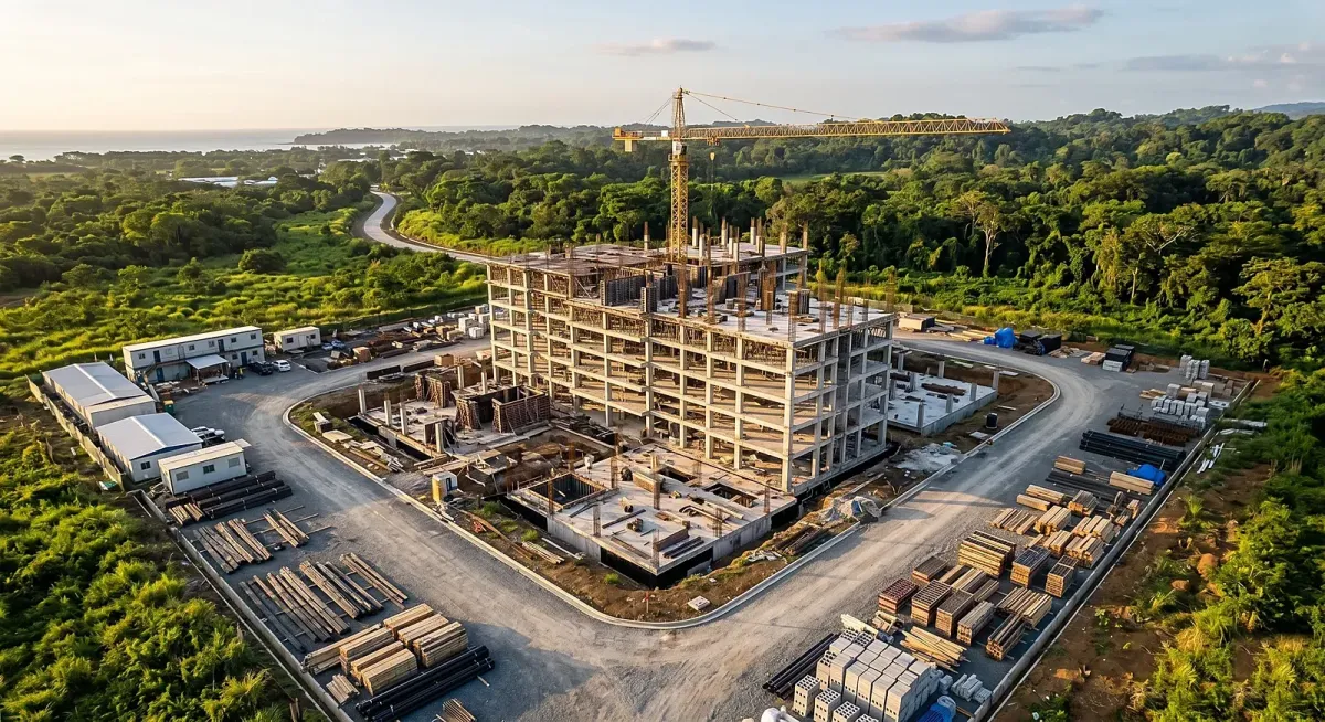 Obra en construcción vista desde el aire